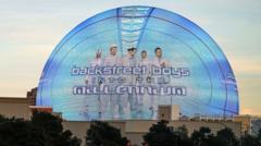 The dome of the Las Vegas sphere advertises the Backstreet Boys.