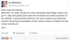 Screengrab of Facebook post by Ian McKellen