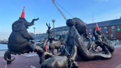 Mischievous Scotland fans give Boston's statues traffic cone hats