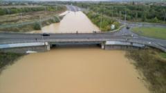 Watch: Aerial footage shows flooding on major road