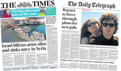 The Papers:  Israel 'sinks navy' in Syria and Rayner to force through jail plans