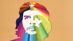 An Ospaaal poster entitled Che Guevara, 1969, showing his face over a rainbow design