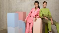 Zalando models wearing pink and green suits