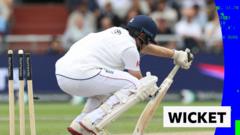 Bumrah breaks the stump as he bowls Dawson