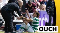 Oops... Celtic's Jota wipes out Hearts boss Naismith