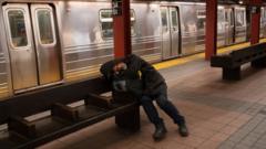 Бездомный в нью-йоркском метро