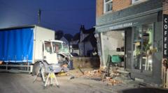 One person injured when lorry crashes into cafe