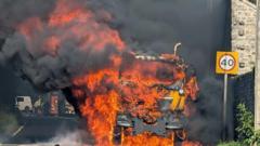 Gritter lorry blaze as heat causes roads to soften