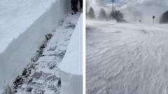 New Yorkers plough through thick snow as roads become sheets of ice