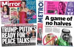 The Papers: Putin 'peace talks' and a 'game of no halves'