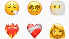 Six new emojis including a face exhaling, woman with beard and heart on fire