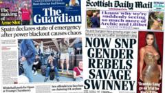 Scotland's papers: Spain blackout chaos and gender apology demand