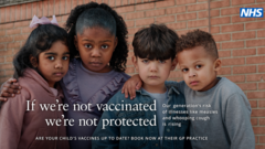 Measles campaign shows children pleading for jabs