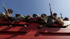Troops ride in trucks to face soldiers loyal to the Tigray People's Liberation Front