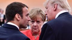 US President Donald Trump, French President Emmanuel Macron and German Chancellor Angela Merkel.