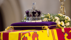 Imperial State Crown on top of Queen's coffin in Westminster Hall