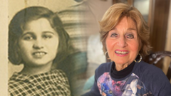 On the left, a black-and-white photograph of a child. On the right, a colour photo of a woman.
