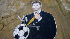 Карикатура-граффити на Андреа Аньелли у стадиона "Ювентуса"
