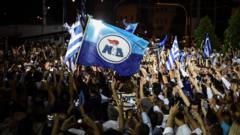 미초타키스 당선자의 승리를 기뻐하는 그리스 신민주당 지지자들