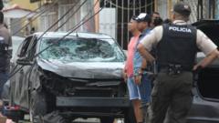 Police officers collect evidence to clarify the cause of the explosion recorded on Tenth Street, between H and I, Cristo del Consuelo neighbourhood on August 14, 2022 in Guayaquil, Ecuador