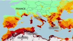 Map showing fire risk across southern Europe and north Africa
