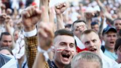 People take part in a protest against the presidential election results demanding the resignation of Belarusian President Alexander Lukashenko and the release of political prisoners,