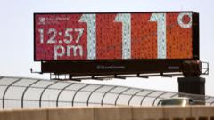 Billboard displays temperature as Phoenix breaks heat record of 19 consecutive days above 110 degrees Fahrenheit, in Phoenix