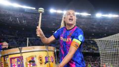 Alexia Putellas plays the drum