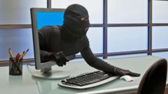 Man wear mask dey comot from inside computer monitor