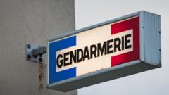A picture shows the Gendarmerie logo in Ouistreham, north-western France