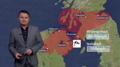 Watch: Latest forecast as Storm Éowyn causes red weather warning