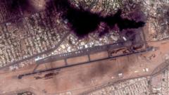 Satellite image wey dey show smoke over Khartoum