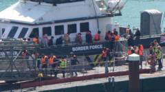 The Home Office says 435 migrants in seven boats arrived in Dover on Saturday. 