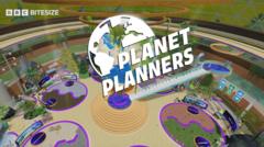 Planet Planners on Roblox game image with big logo, globe and geographical hub.
