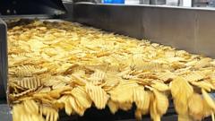 Crisps on a factory production line