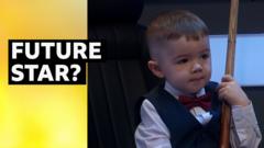 The cutest snooker player has arrived! Two-year-old Jude walks out