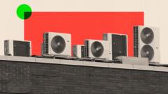 Several white conditioning condenser units are installed on the flat roof of a building.