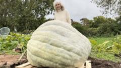 Mum grows 58-stone pumpkin and squashes son's effort