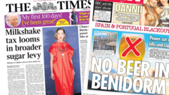 The Papers: 'Milkshake tax looms' and 'No beer in Benidorm'