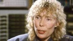 Joni Mitchell close-up during interview.