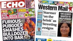 'Pubgoer smashes bulldozer into bar' and 'Ex-MS wanted to help others'