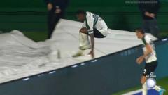 Brazilian player falls down tunnel during goal celebration