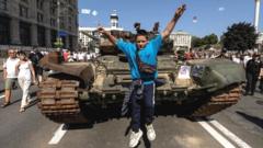 Destroyed Russian military vehicles don dey on display for Kyiv, to mark Ukraine Independence Day