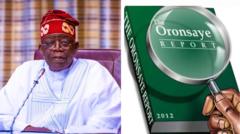 Aworan aarẹ Tinubu ati afihan abajade iwadii igbimọ Oronsanye