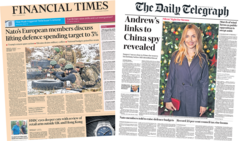 The Papers:  Nato considers 3% target and ‘Andrew’s links to China spy’