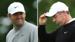 Scheffler shares US PGA lead as McIlroy struggles