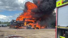 Firefighters tackle large blaze involving scrap cars