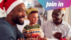 A family sit round the dinner table reading out Christmas cracker jokes and smiling