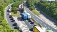 Roundabout closure leads to long A14 delays