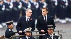 Starmer and Macron mark Armistice Day in Paris ahead of diplomacy talks